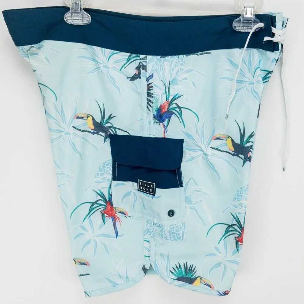 Billabong Board Shorts Men’s 32 Blue Toucan Print Surf Swim Trunks 73 Pro